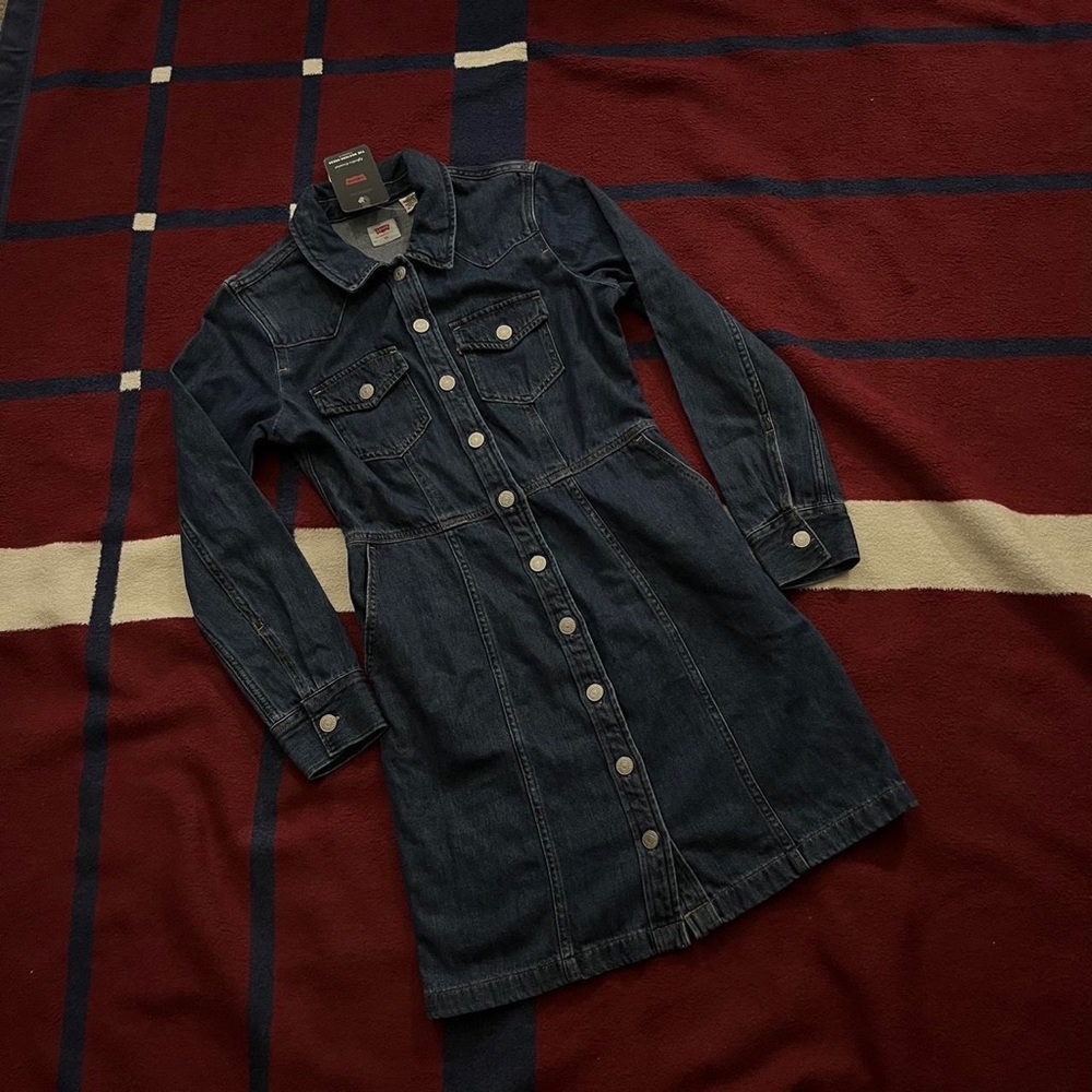 Levi’s Women's Flynn Western Core Dress blue denim collared Women’s XS